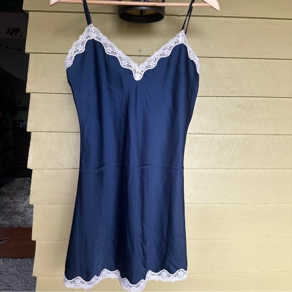 Blue and White Lace Chemise with Spaghetti Straps